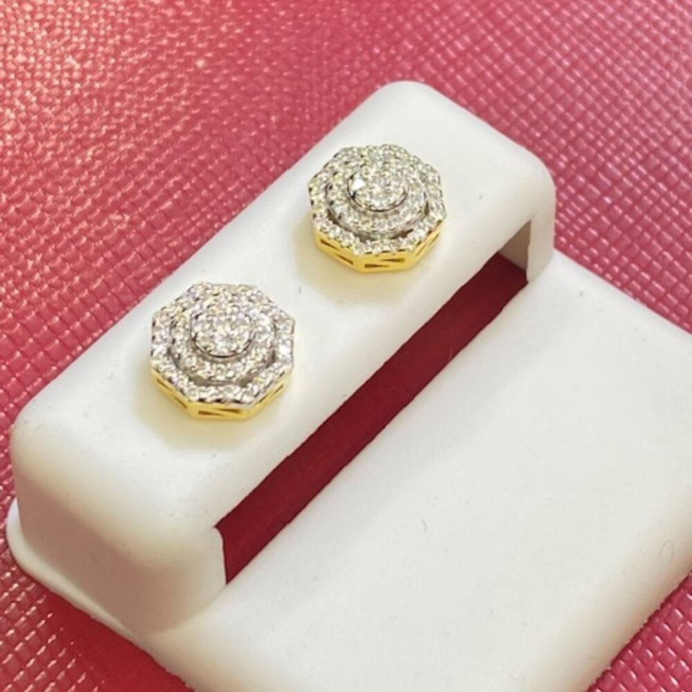 1Ct Round Cut Real Moissanite Men's Cluster Stud Earrings screw back /a6